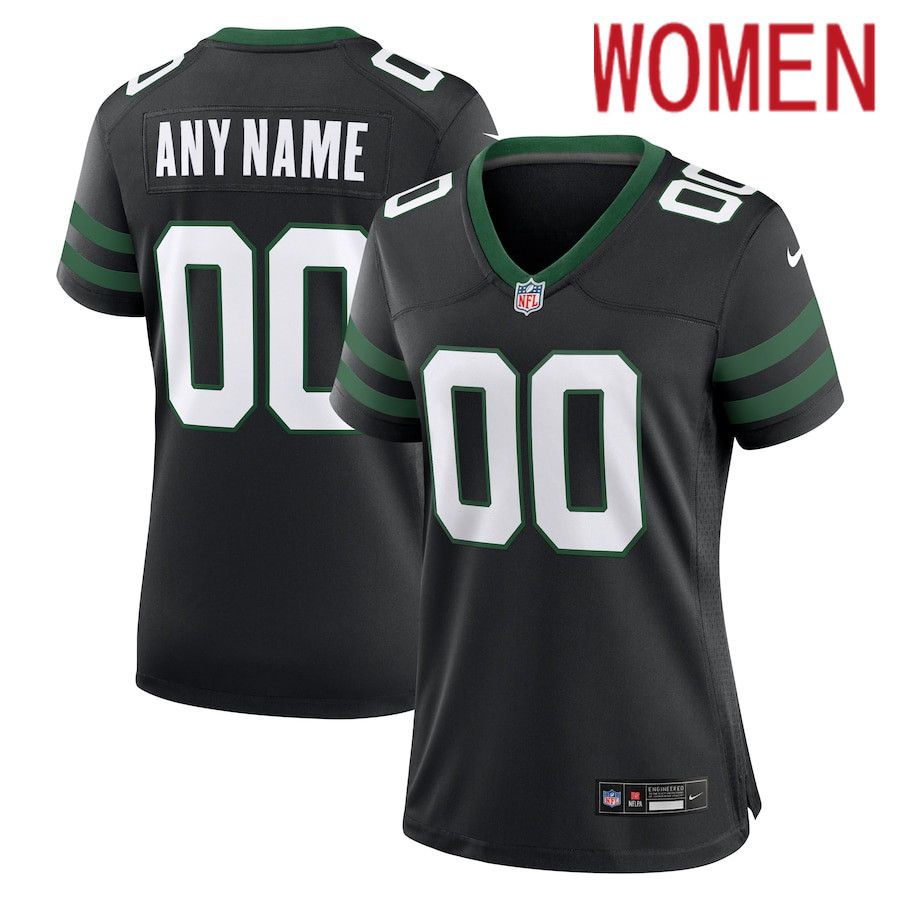 Women New York Jets Nike Legacy Black Alternate Custom Game NFL Jersey->customized nfl jersey->Custom Jersey